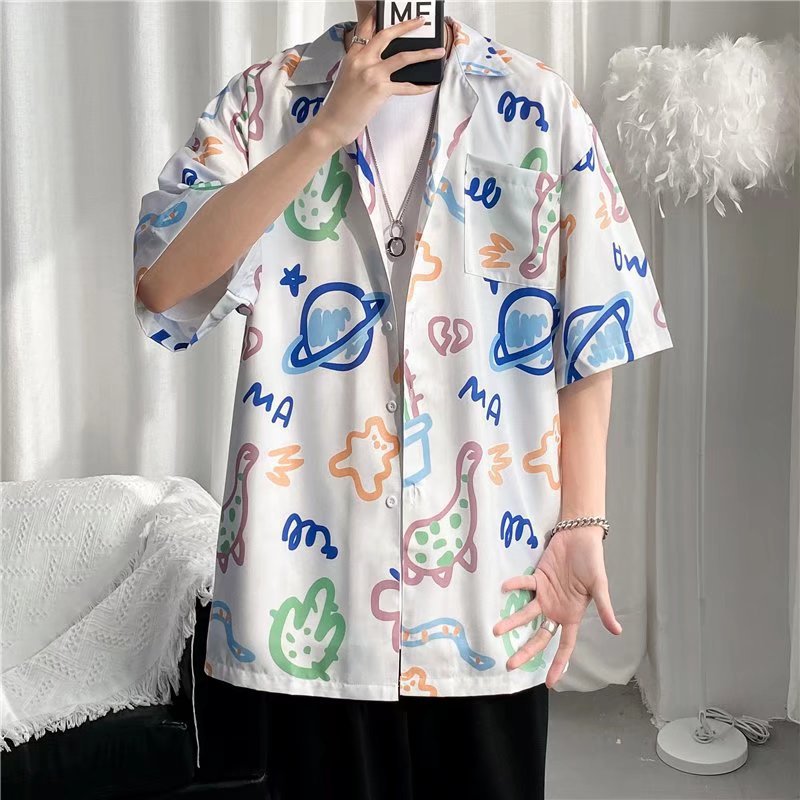 Hong Kong estilo Retro Vintage floral camisa de manga corta Estilo Hawaiano tailandés diseño sentido Ruan guapo camisa suelta para hombres y mujeres