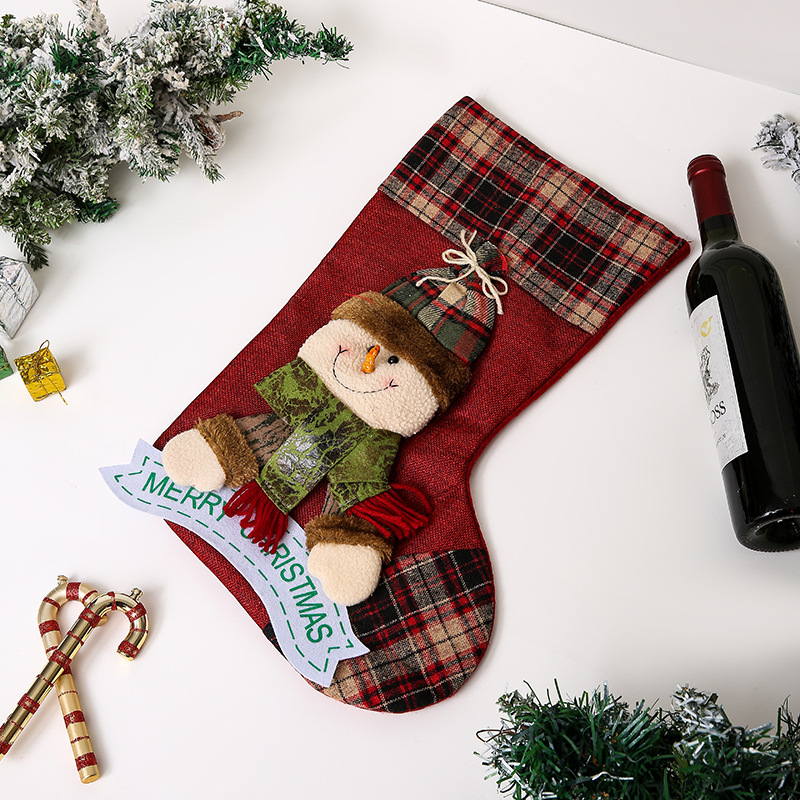 Grandes calcetines de muñeca de Navidad a cuadros decoración de Navidad niños bolsa de regalo dulces calcetines bolsa de regalo
