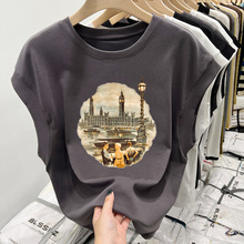 正肩短袖t恤女夏季新款高级感小飞袖褶皱收腰短款上衣潮