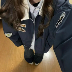 美式复古翻领外套秋季新款飞行情侣修身宽松设计棒球服百搭夹克女