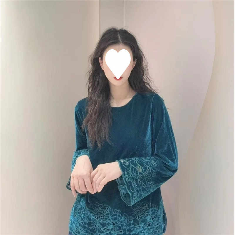 丝绒钩花打底2025秋季新款中式显瘦国风中式复古汉服上衣衬衫女|undefined