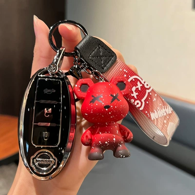 Car key bag – Case Unisex - nissan-c-smart-3-key-single-shell-black-red-violence-bear-pendant