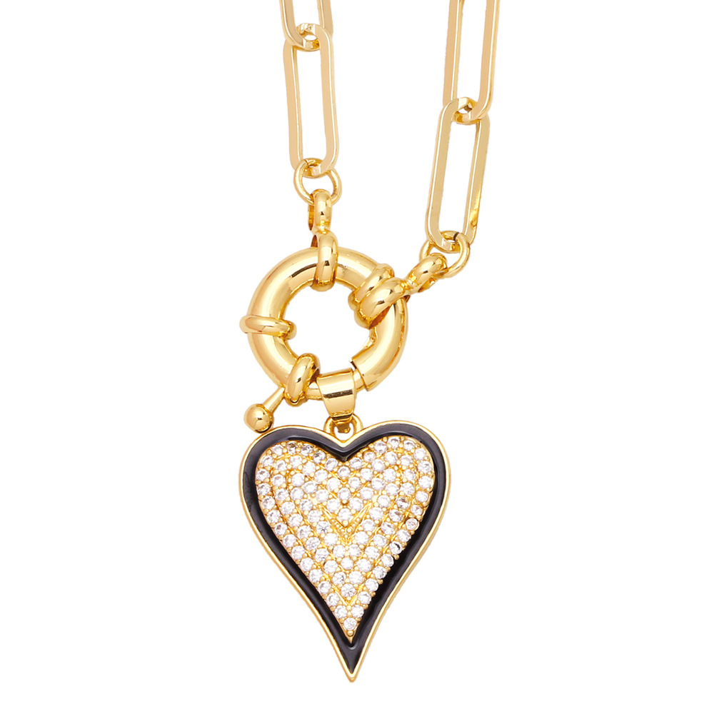 hip-hop thick chain heart-shaped pendant copper inlaid zircon necklace