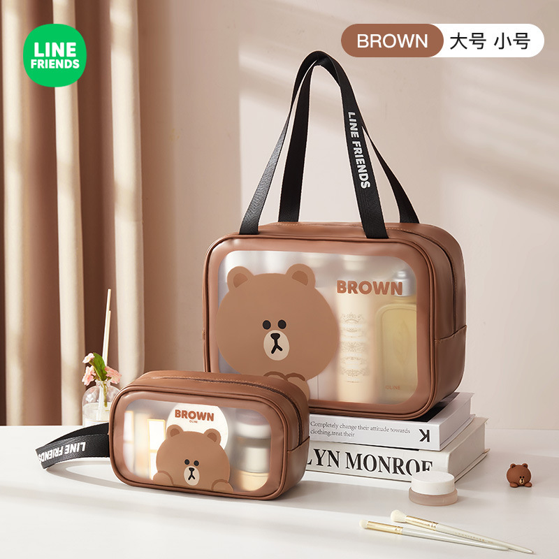 LINE FRIENDS乾湿分離洗面バッグ旅行携帯収納バッグ透明水泳風呂化粧バッグ|undefined