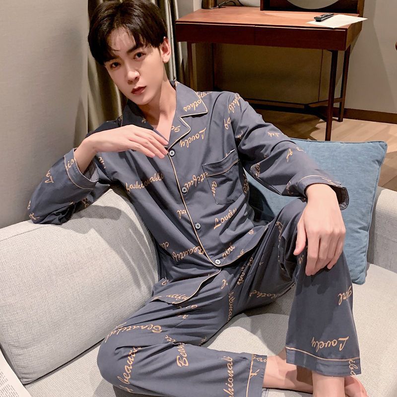 100% pijamas de algodón para hombres de verano de manga larga y corta para hombres delgados jóvenes y de mediana edad más el tamaño de primavera y otoño traje de uso en el hogar