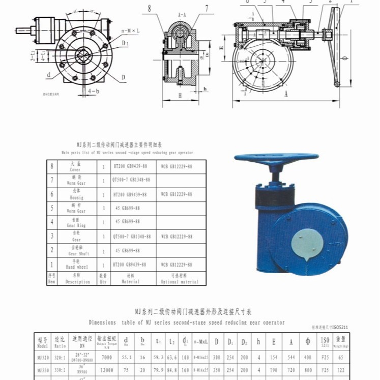供应系列阀门减速器、阀门驱动装置、蜗轮头 全回转≥120°