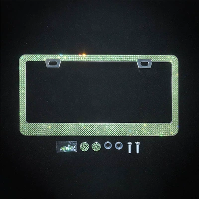 Plate Frame | License plate holder/license plate holder - square-hole-sharp-corner-light-green-rhinestone