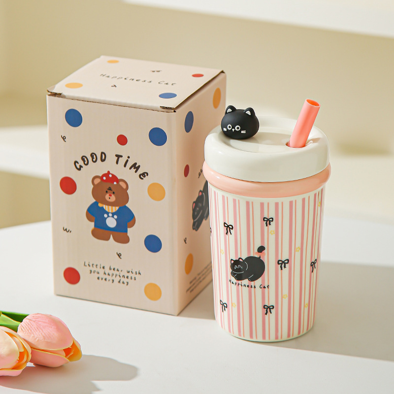 Corazón de una niña, taza de paja encantadora, taza de cerámica con cubierta, taza de café, leche, regalo de cumpleaños