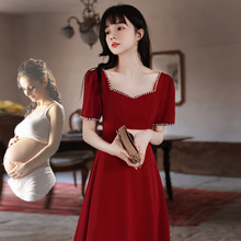 酒红色新娘结婚敬酒服秋冬小个子气质订婚晚礼服女连衣裙孕妇大码