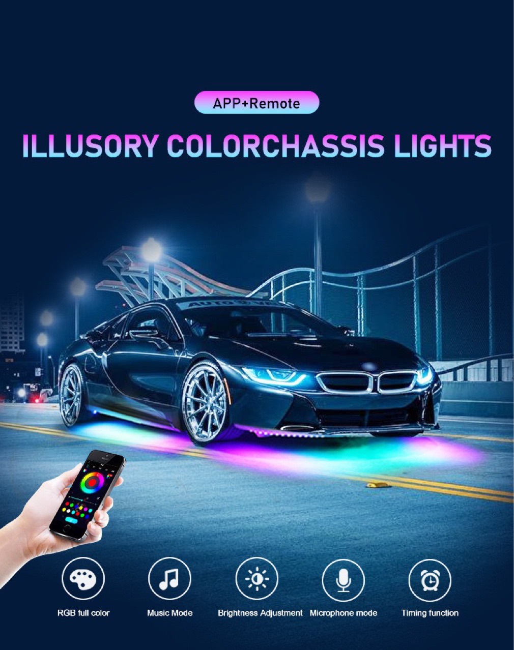 Car Chassis Light Led Colorful Flowing Light Waterproof Light Strip App Car Bottom Decorative Atmosphere Light Smart Car Lighting