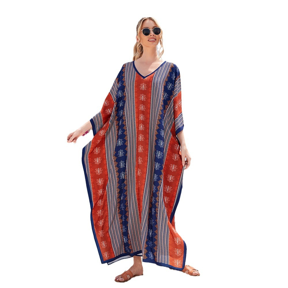 7 colores transfronterizos europeos y americanos más tamaño con cuello en V Vestido de playa blusa suelta vacaciones Falda larga bikini blusa 3897