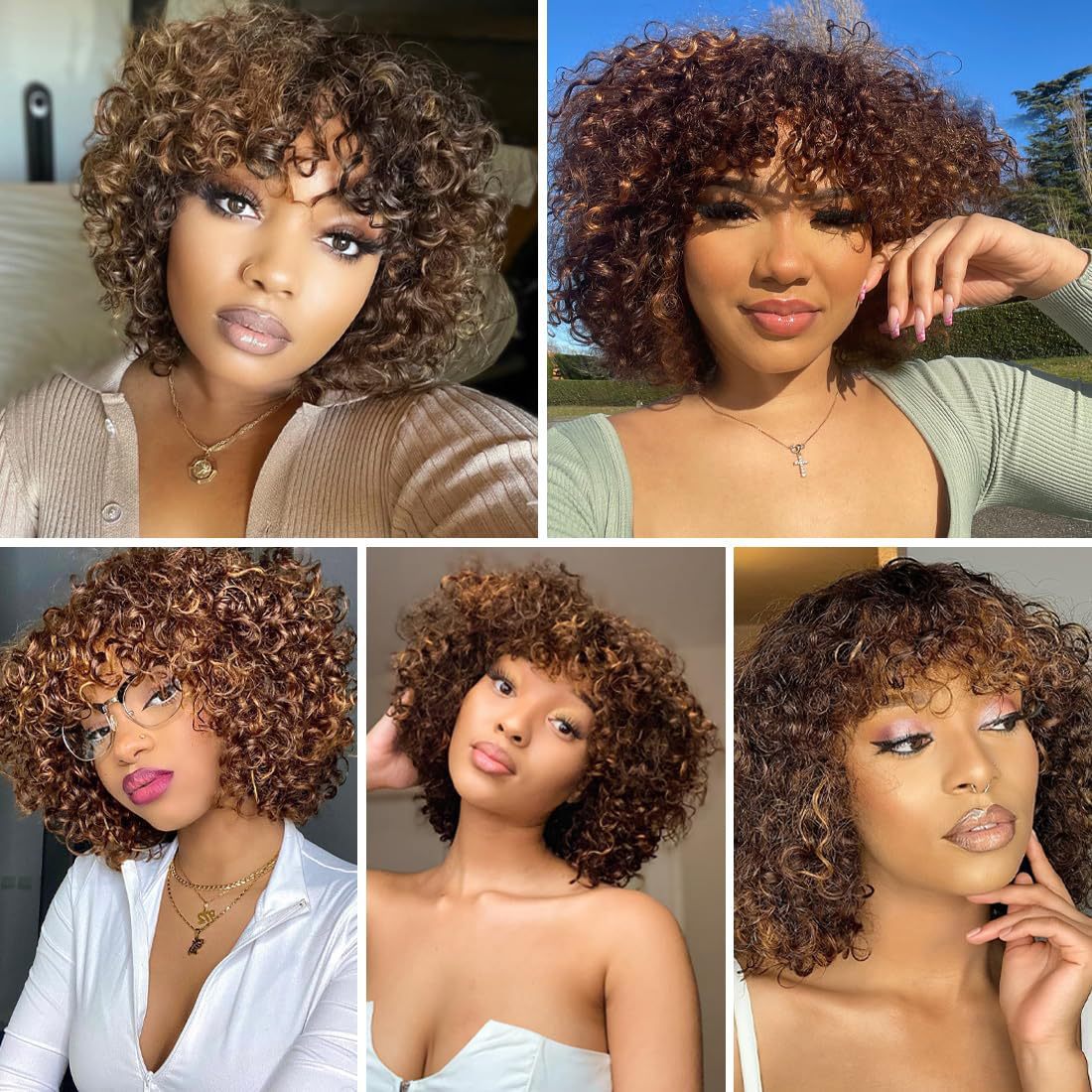 Nuevos productos de comercio exterior pelucas de moda de fibra química para mujeres africanas cubierta de cabello curvilíneo corto teñido marrón pequeña cabeza de explosión curvilíneo