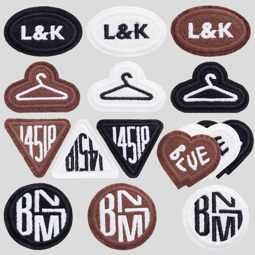 Factory Direct Sale Embroidered Fabric Sticker Black and White English Letter Heat Transfer Embroidery Label Fashion Accessories Shoes Hats Boxes and Bags Accessories Label
