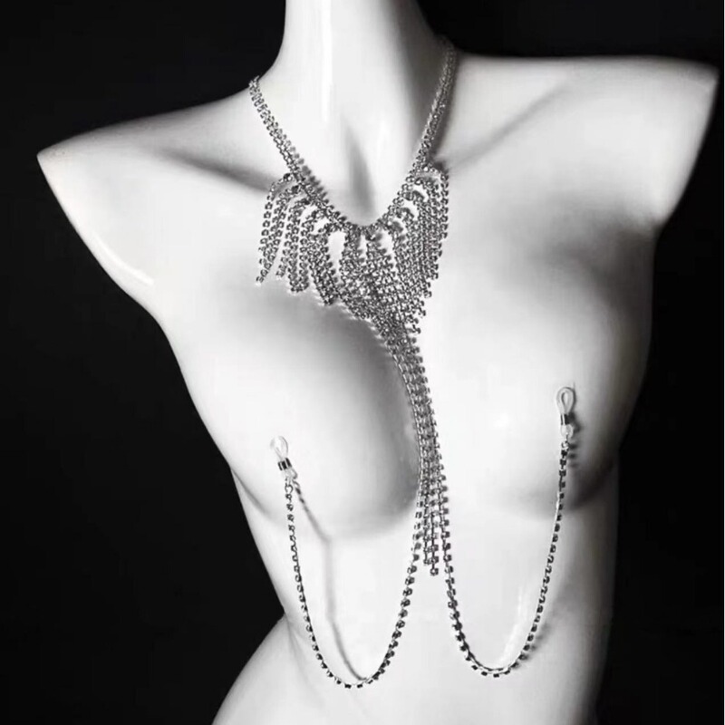Moonlight Lover * Shiny Rhinestone Tassel Bikini Sexy Body Chain Necklace Women's Chest Chain Sexy Underwear Accessories