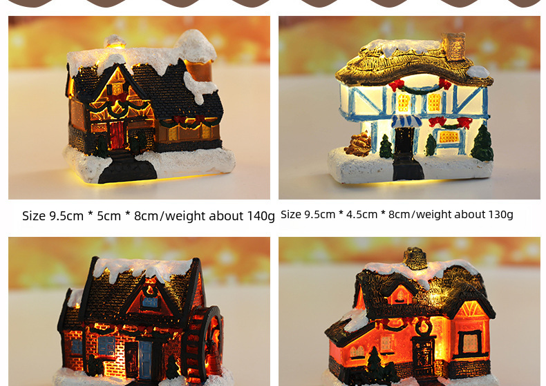 Cross-border New Christmas Decorations Resin Small House Micro Landscape Resin House Christmas Creative Luminous Small House_voghion.com