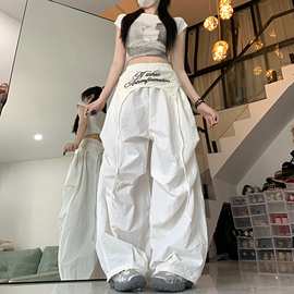 美式叠穿褶皱设计感绑带伞兵工装裤女夏季爵士跳舞宽松阔腿长裤