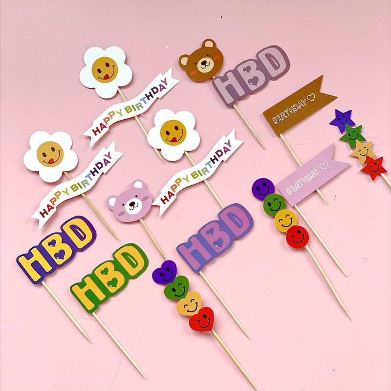 Celebritad en línea ins amor osos decoración de pastel de bandera dibujos animados HBD niños feliz cumpleaños postre vestido plugin