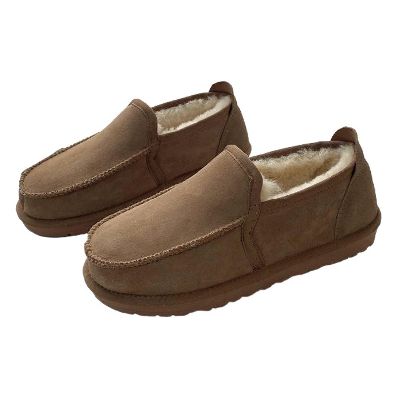 Мужские зимние ботинки на меху, теплые нескользящие зимние сапоги для вождения, шерстяные лоферы из натуральной кожи без застежек, зимний стиль