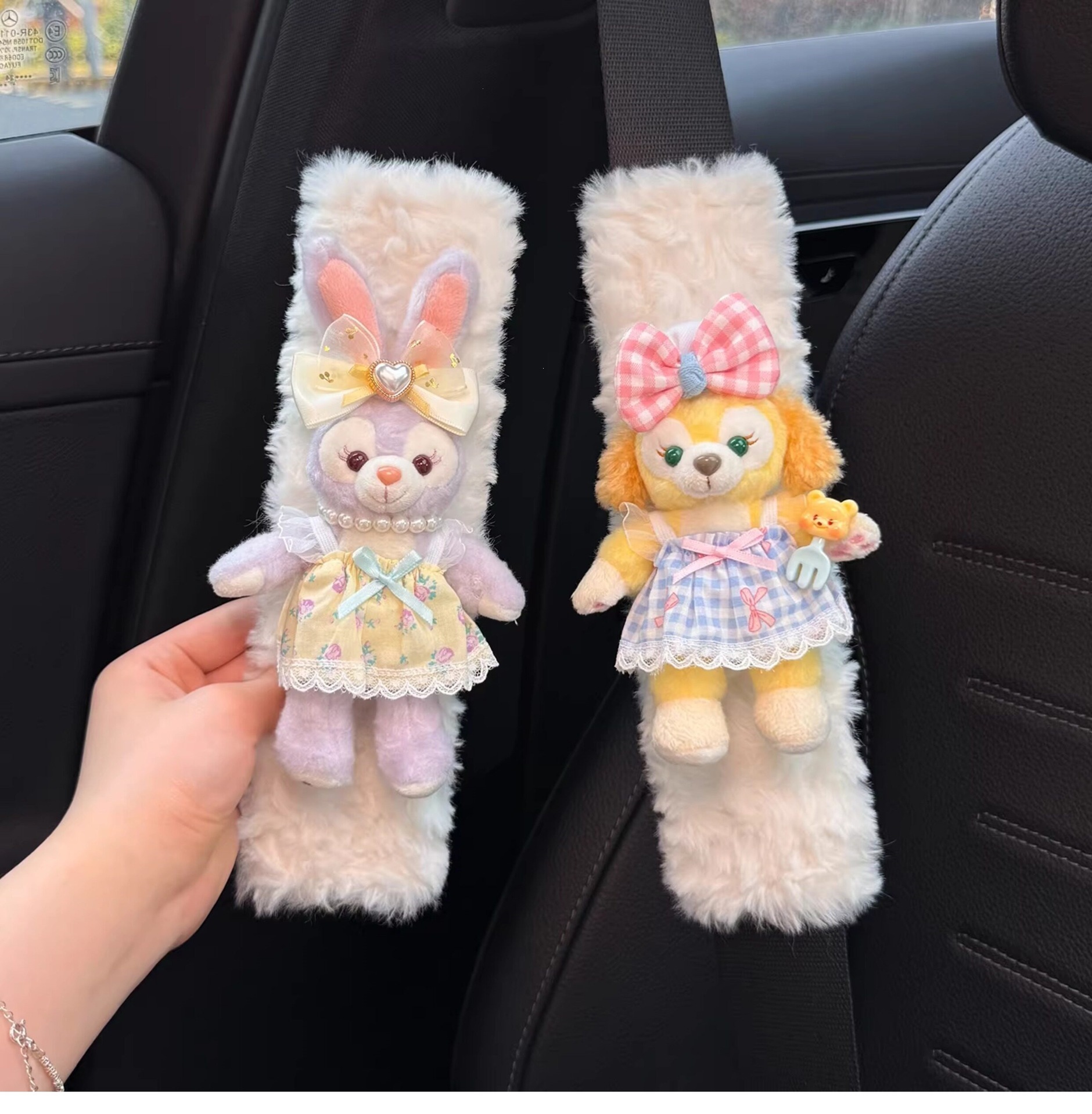 Cute car seatbelt shoulder pads for women, anti-chafing for car interiors, a pair for couples, LinaBell and StellaLou
