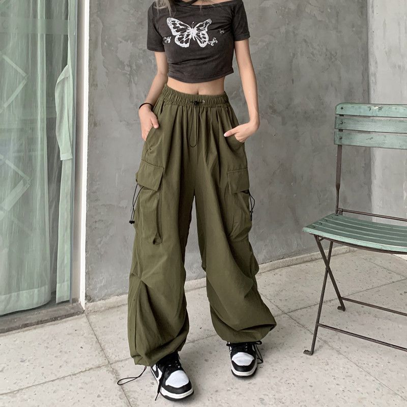 工装裤女2025夏季新款美式降落伞裤子高腰阔腿休闲束口运动裤潮|undefined