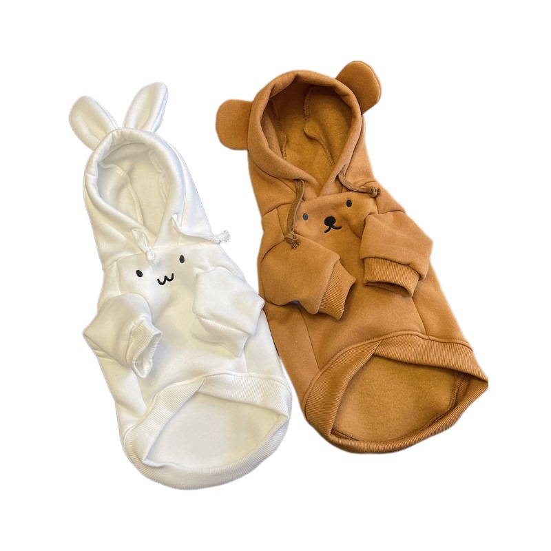 En stock INS invierno mascota perro gato conejo oso tridimensional oreja con Capucha forrada de lana engrosada ropa de baño de algodón cálido