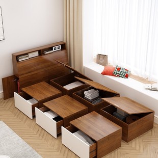 Floor Bed Storage Bed Integrated Bedroom Box Small Apartment Wardrobe Can Be Ordered Tatami Bed Bedside Japanese Combination Pu