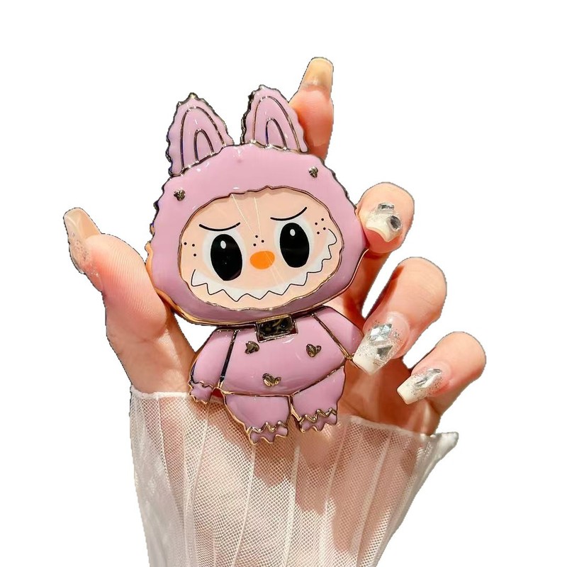 Labubu 携帯電話ホルダー背面ステッカー漫画かわいい電気メッキミラー折りたたみ回転携帯電話ステッカー男の子と女の子用|undefined