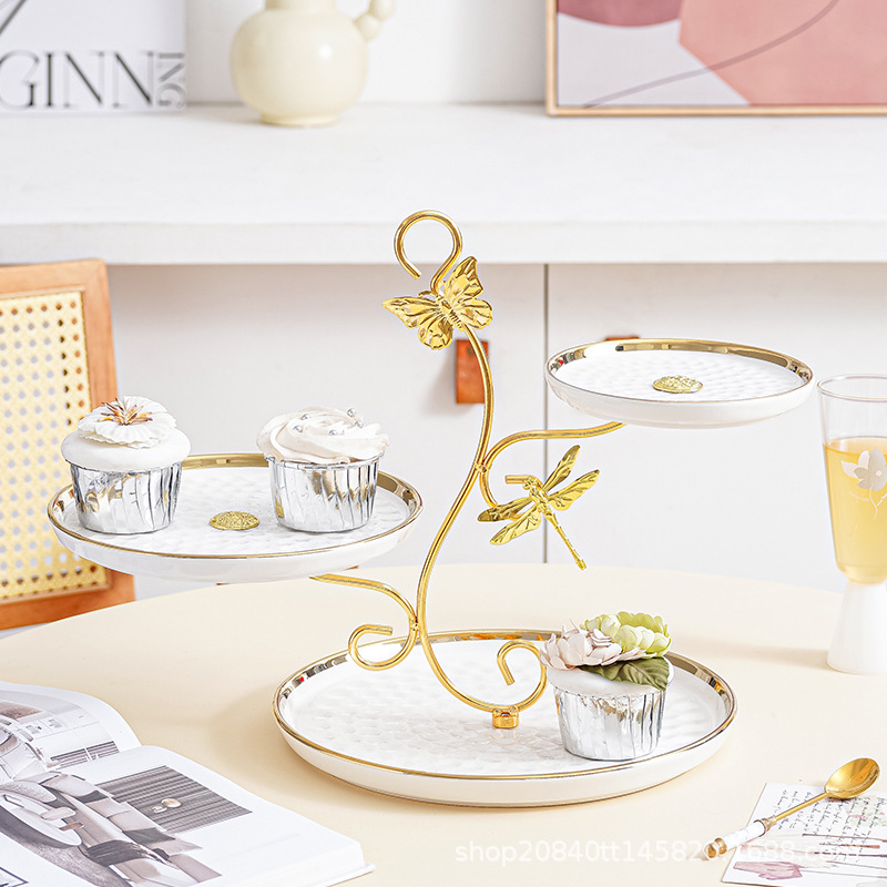 Plato de fruta de lujo ligero sala de estar mesa de café en casa pantalla de aperitivos plato de dulces de múltiples capas estante de aperitivos mesa de postre pantalla de la torta