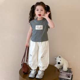女童夏季套装2025新款卡通背心两件套时尚韩系无袖上衣休闲裤套装