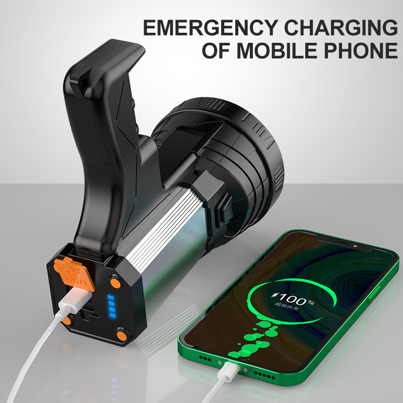 跨境強光手提燈戶外釣魚USB內置鋰電P50聚光探照燈手持槍型手電筒