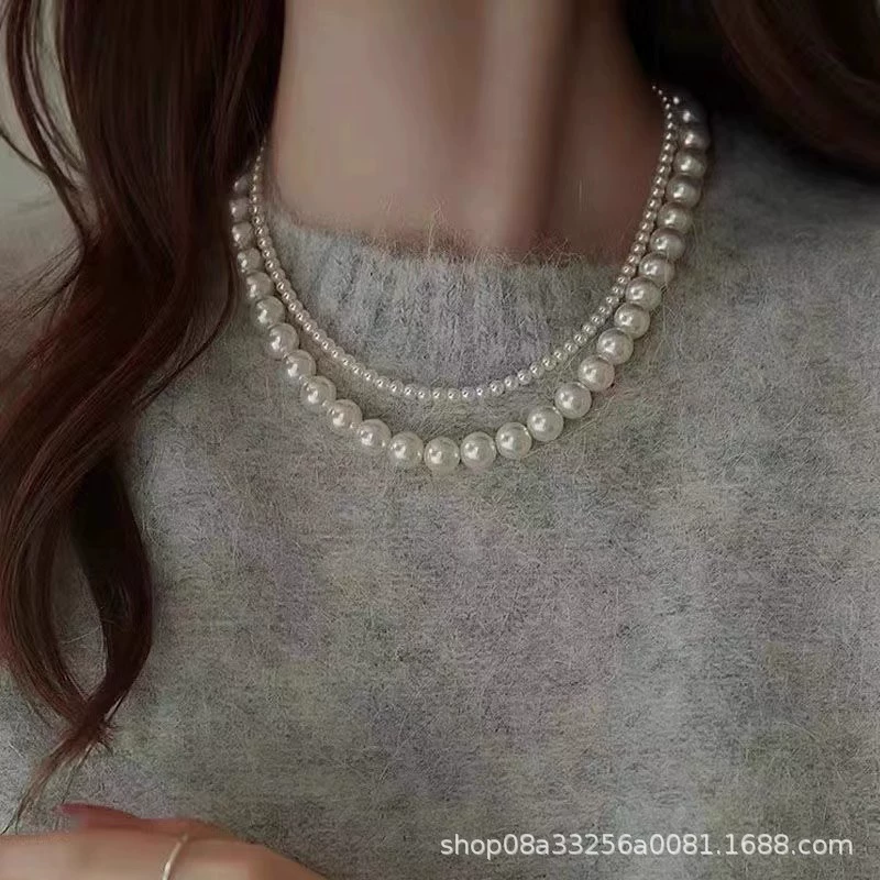 Necklace from pearl, chain, sweater, accessory, light luxury style