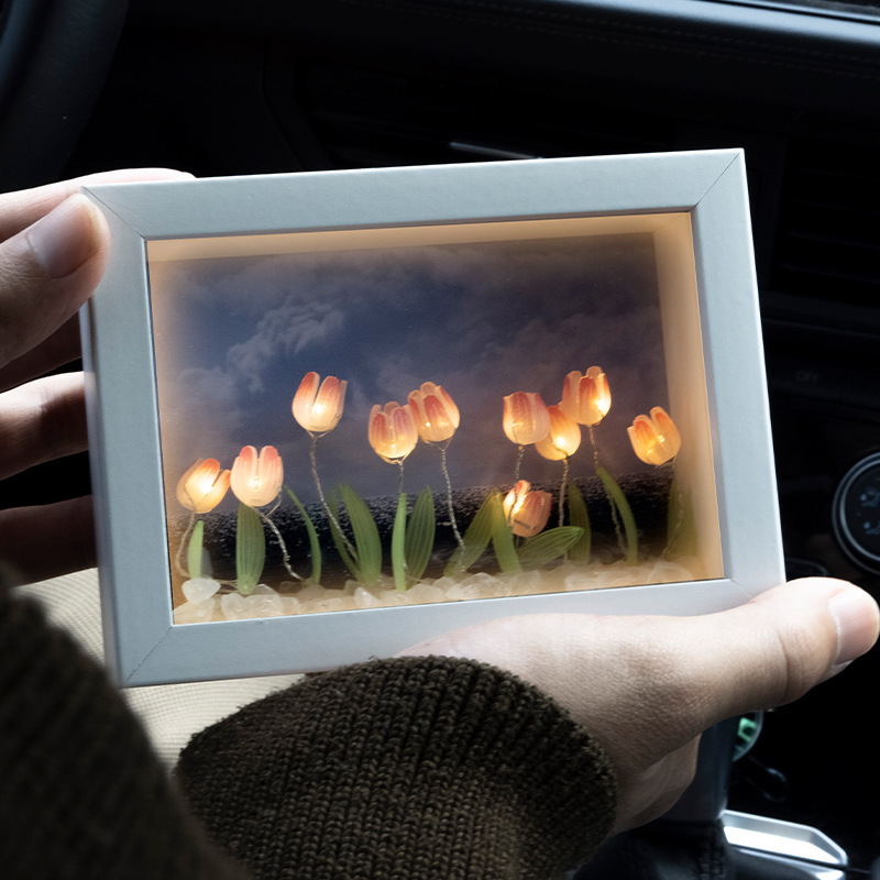 Tulipanos marcos de luz nocturna DIY decoración creativa personalizada para la novia Qixiao regalo marco tridimensional hecho a mano