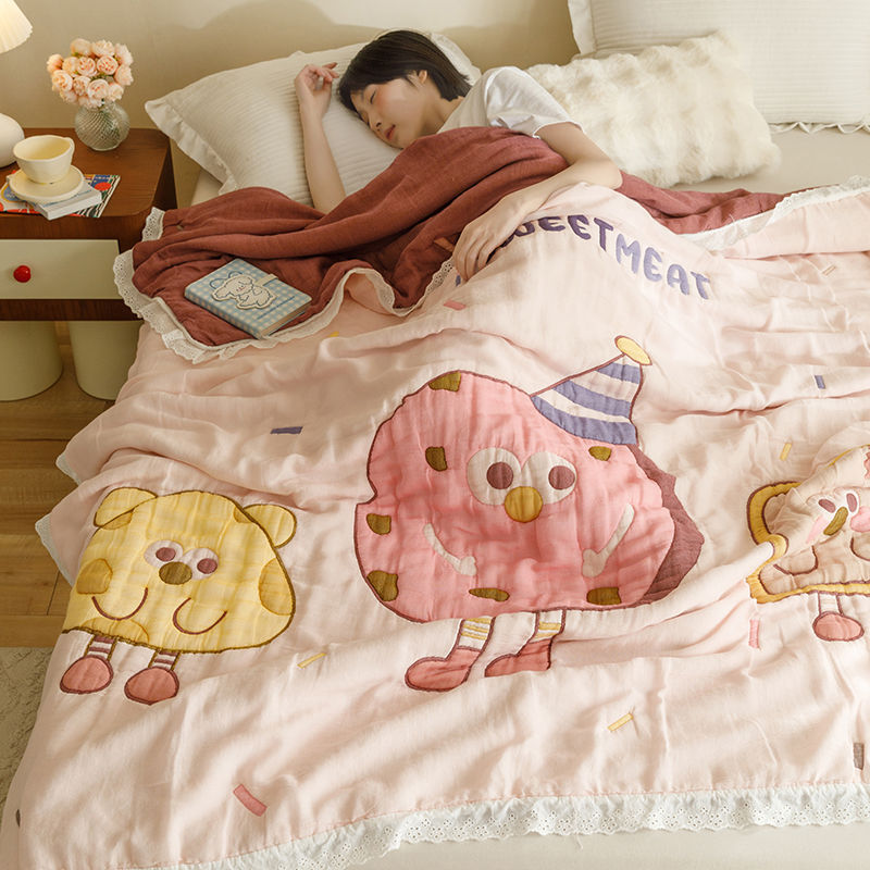 High luxury pure cotton gauze summer cool quilt summer breathable thin air conditioner summer quilt lace cartoon summer quilt core