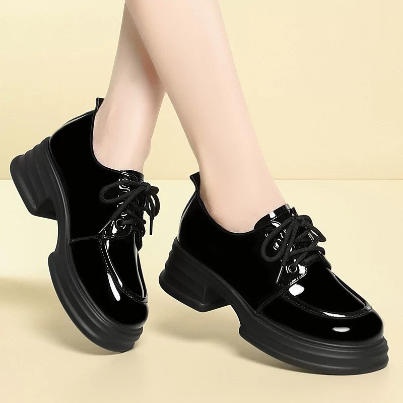 Высокие туфли на платформе, кожаные лоферы в английском стиле, Black Glitter, размеры 34–41