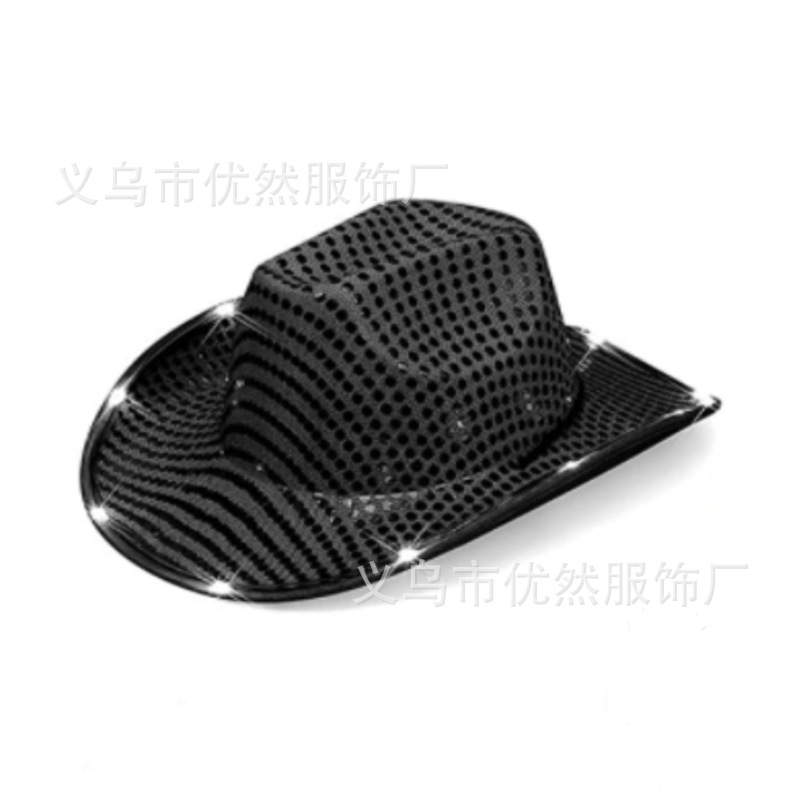 Black cowboy hat with light