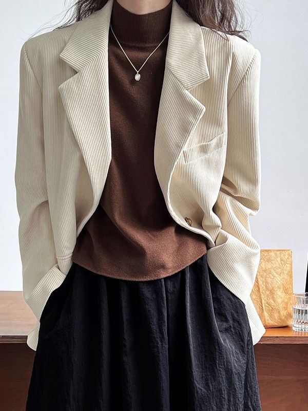 Chaqueta de pana para mujer, estilo coreano, corte holgado