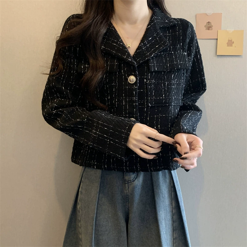 Короткая кофта с длинным рукавом, куртка, стиль Chanel, свободный прямой силуэт, обтягивающий силуэт