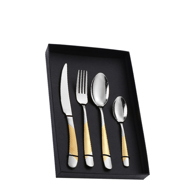 Amazon Tik Tok vajilla de acero inoxidable 4/5 piezas traje estrella diamante cuatro piezas principales caja de regalo cuchillo de comida occidental, tenedor y cuchara traje