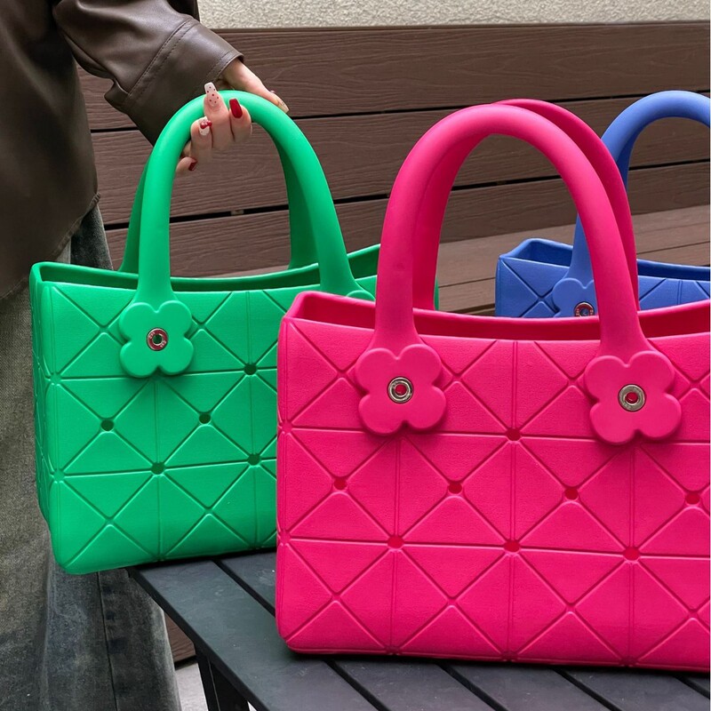 2025 Cross-Border Large-Capacity Summer New Plaid Handbag Eva Waterproof Fashion Square Bag Open Beach Bag