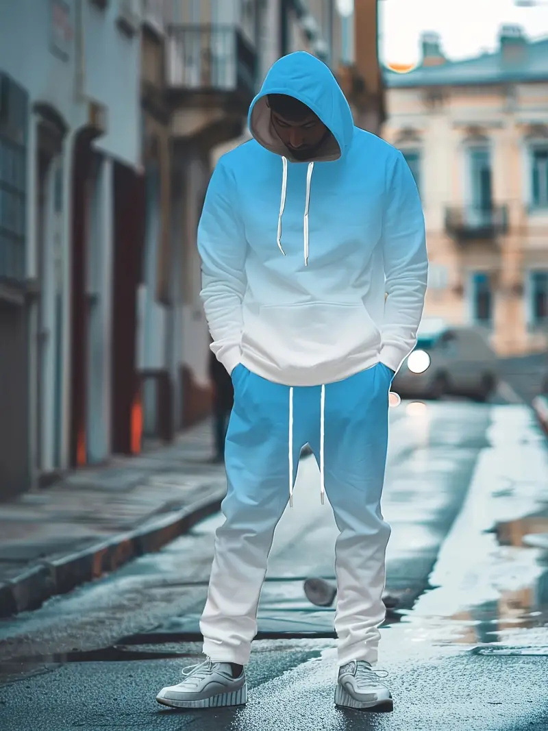 Traje de dos piezas con degradado de moda, pantalón de suéter con capucha suelto y cómodo de talla grande MC11-ML1