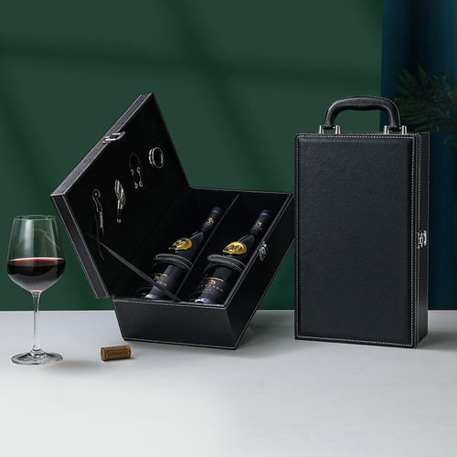 High-end dual-bottle red wine box, red wine gift box, general red wine packaging box, wooden box, leather box, 2-bottle set, factory wholesale