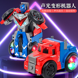 Electric Cool Transforming Tow Truck Toy Car 360 Rotation Music Light Transforming Robot Car Street Stall Hot Sale