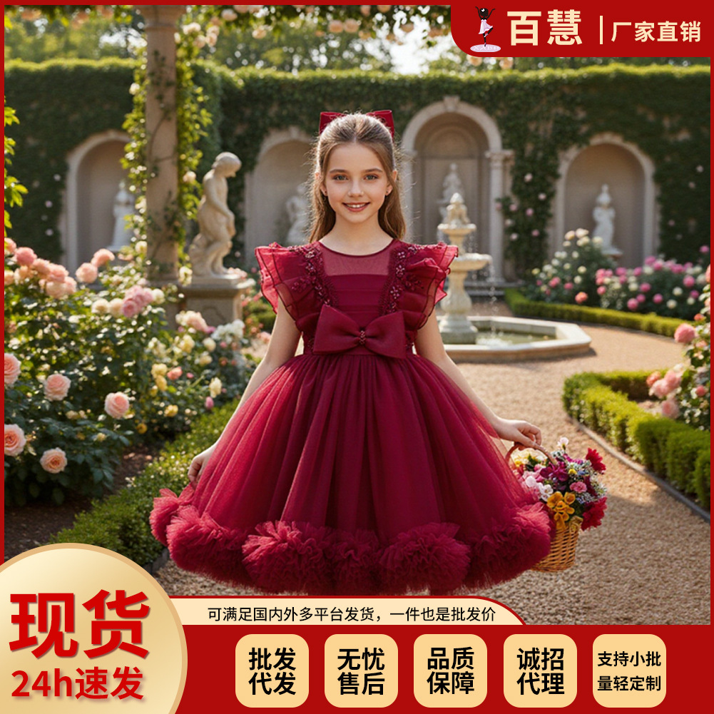 Vestido de niña de flores transfronterizas nuevo vestido de princesa red vestido de niña vestido de boda vestido de piano