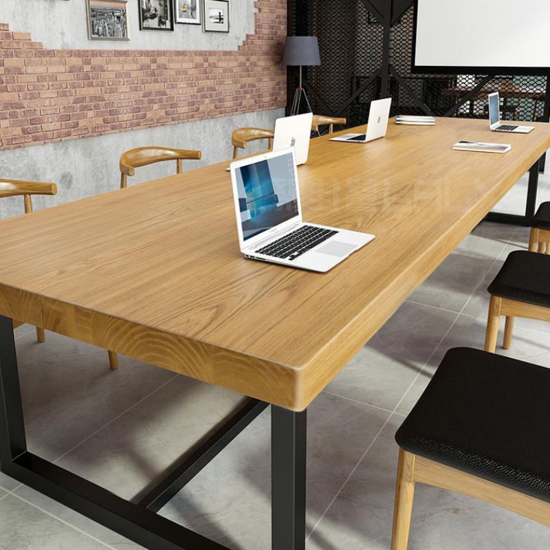 Mesa de oficina larga tabla de madera maciza simple mesa de personal moderna mesa de trabajo mesa de computadora mesa de conferencias de hierro forjado