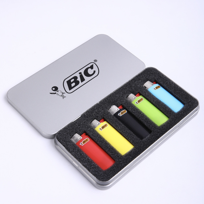 Iron Box with 5 Gift Boxes French Bic Explosion-Proof J5 Short Explosion-Proof Flint Lighter J3 Grinding Wheel Lighter