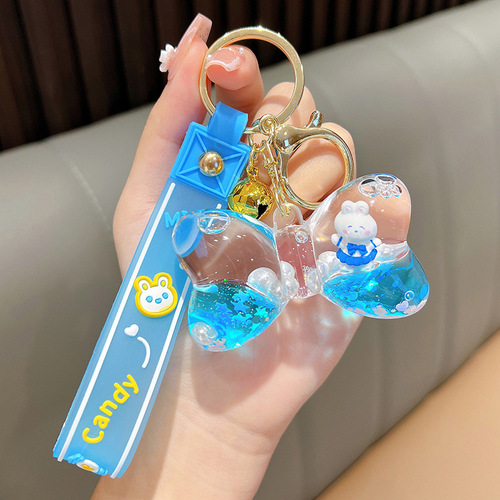 New Year Creative Cartoon Bow Quicksand Bottle Rabbit Keychain Oil Liquid Pendant Drift Bottle Keychain