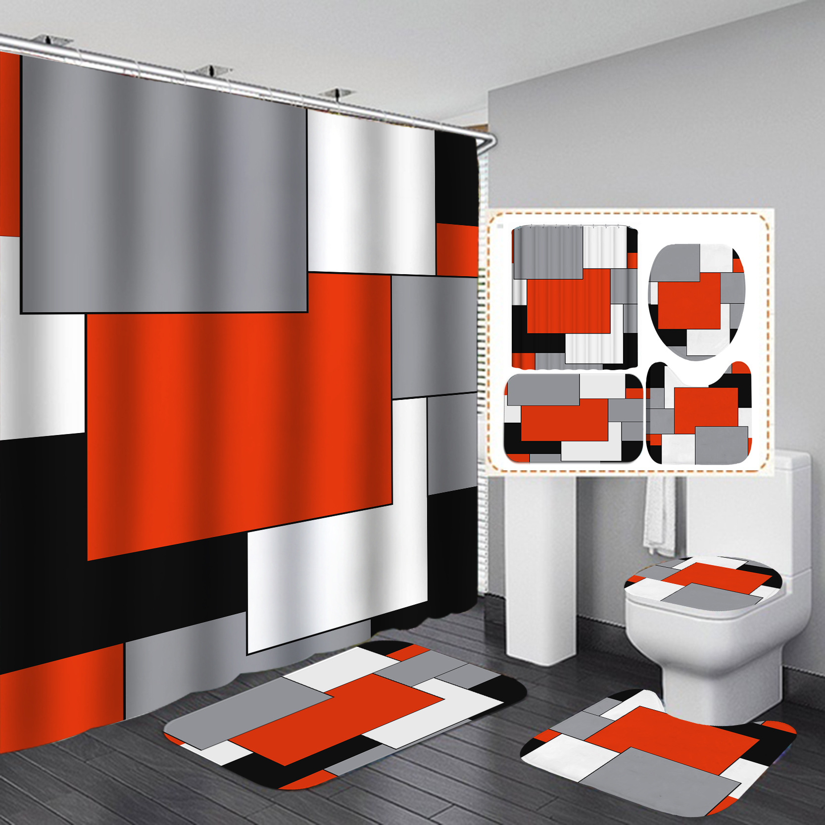 Amazon 3D HD impresión ducha cortina impermeable baño ducha cortina tela americana Plaid baño partición ducha cortina