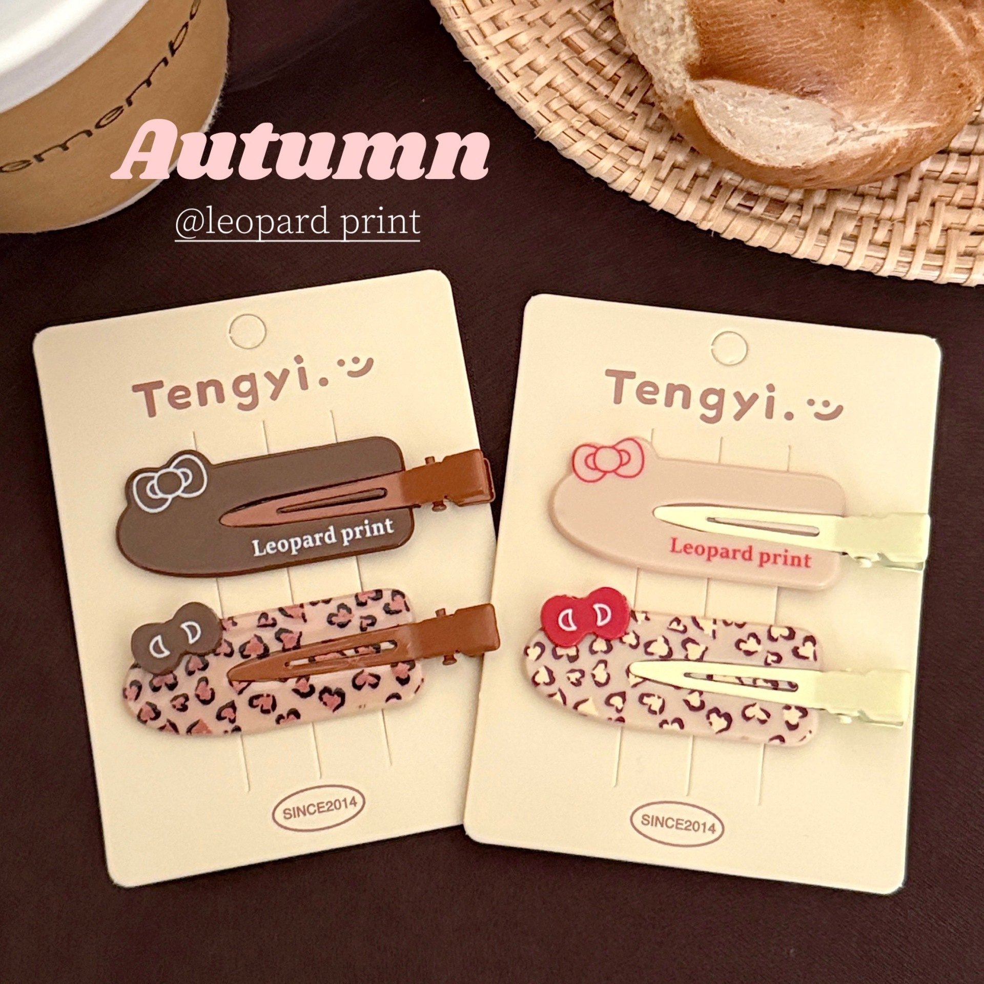 Creative Cute Leopard Print Bow Seamless Hair Clip Acrylic Side Clip Versatile Bangs Clip Forehead Hair Clip for Girls