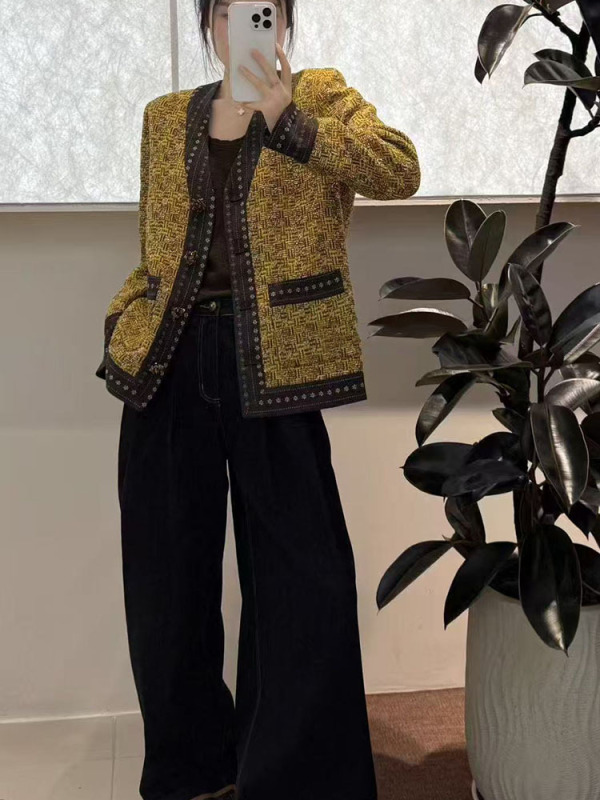 拼色V领小香风外套女欧洲站2025秋季新款韩版重工高级感时尚上衣|undefined