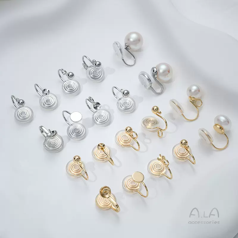 14K包金保色无耳洞豆豆耳夹带吊环蚊香盘硅胶耳骨夹DIY耳饰品材料